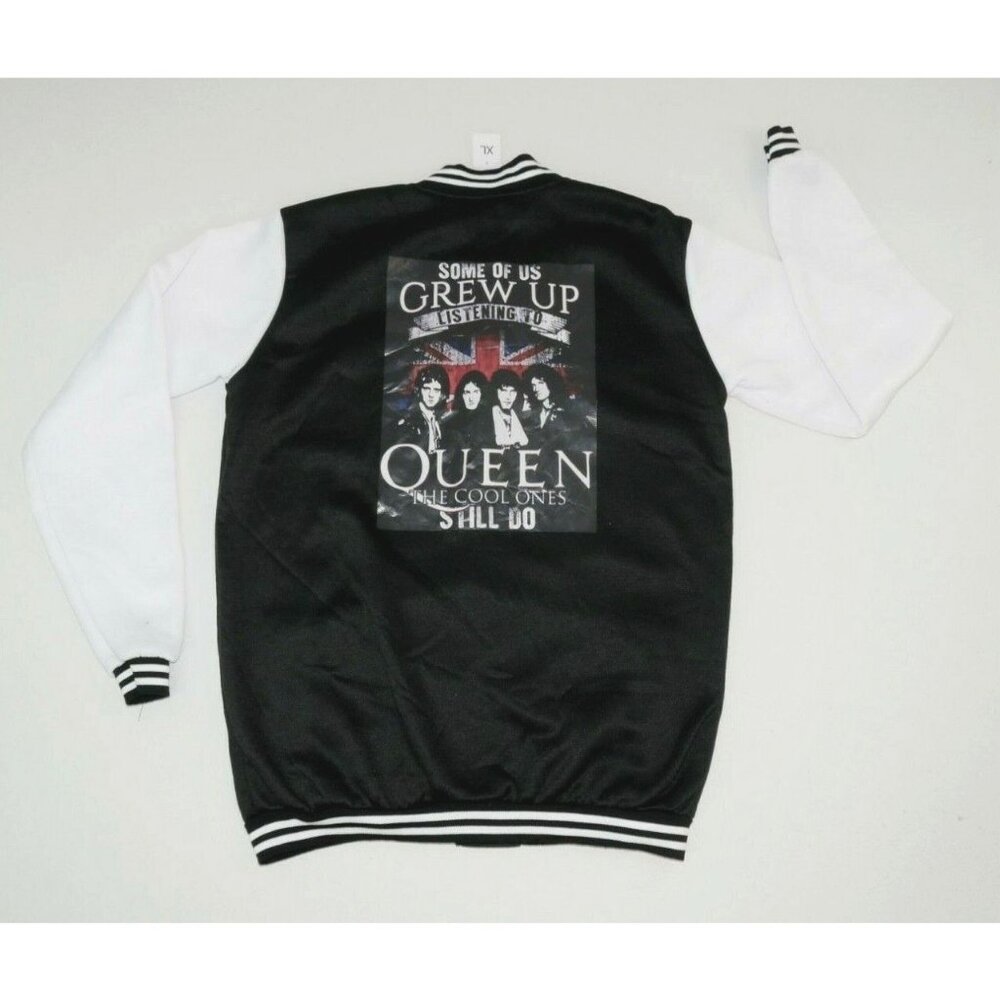 Queen Black White Baseball Varsity Style Jacket Some of Us Grew Up Womens XL
